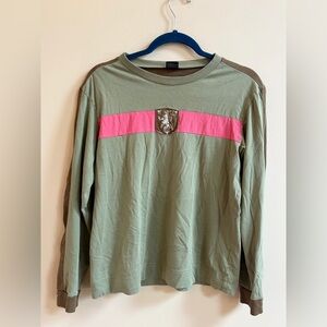 Diesel Y2K Green Pink Lion Crest Graphic Long Sleeve Cotton Shirt Top